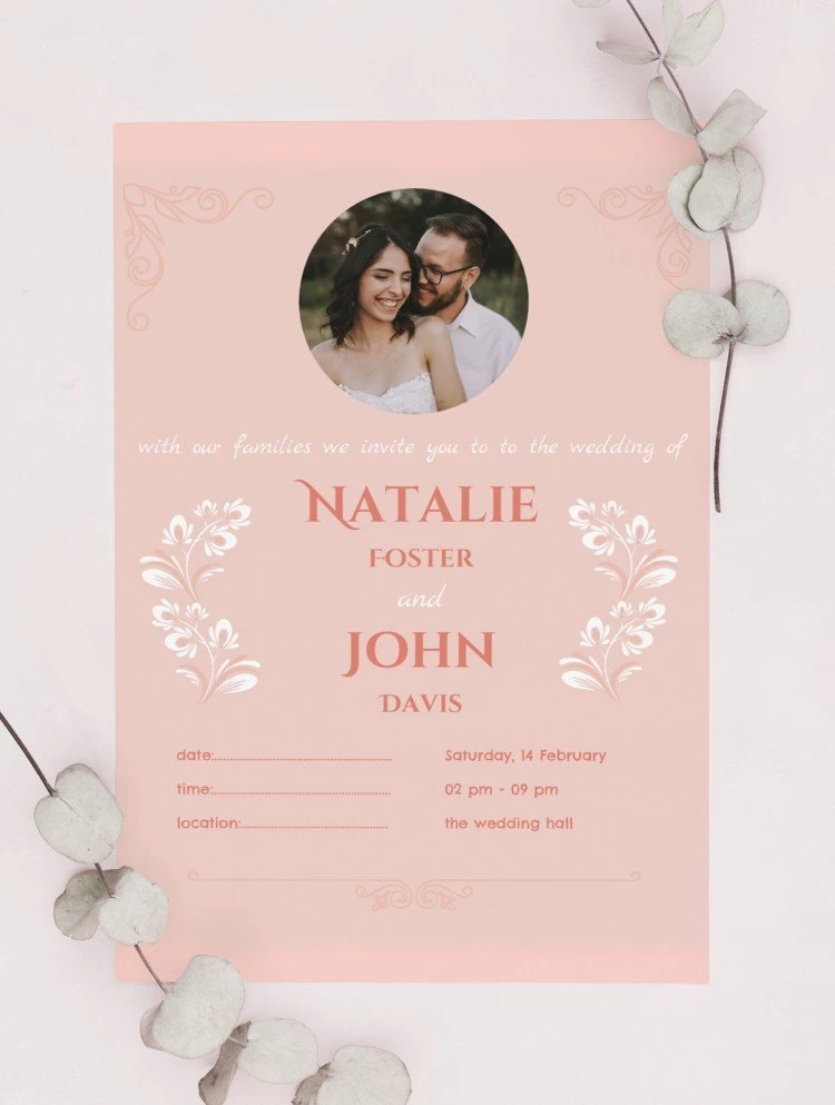 Invitation de mariage florale - free Google Docs Template - 10061485