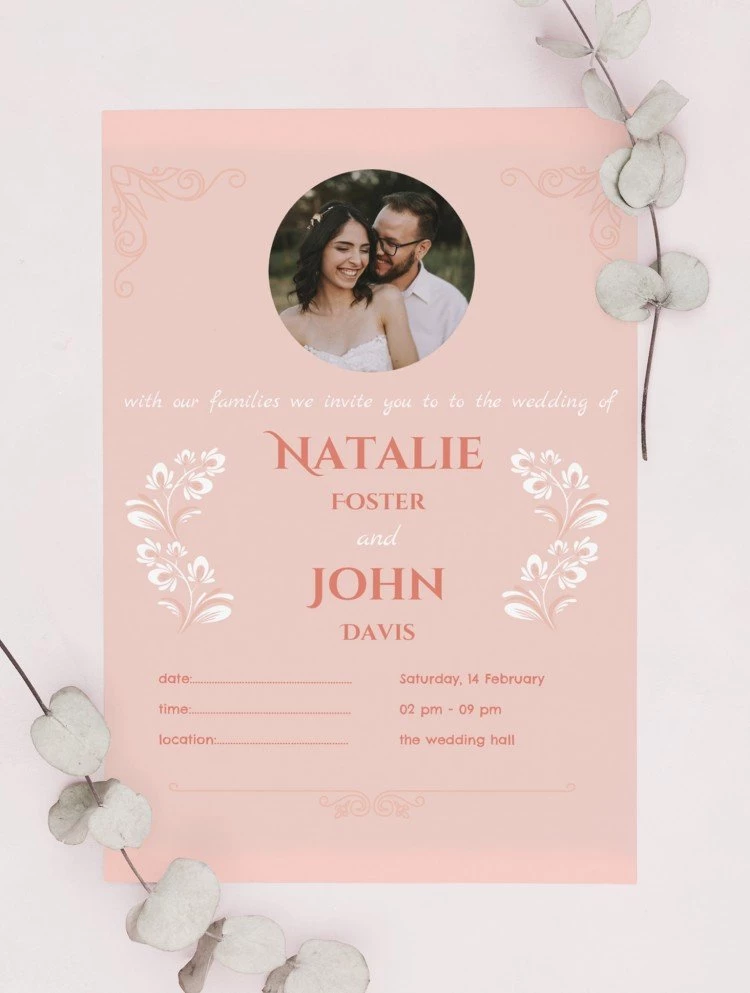 Blumige Hochzeitseinladung - free Google Docs Template - 10061485