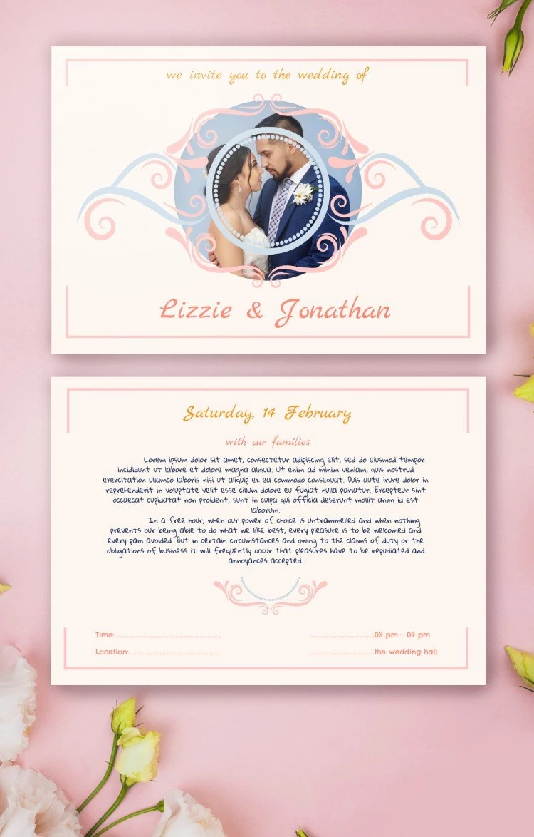 Stilvolle Hochzeitseinladung - free Google Docs Template - 10061516