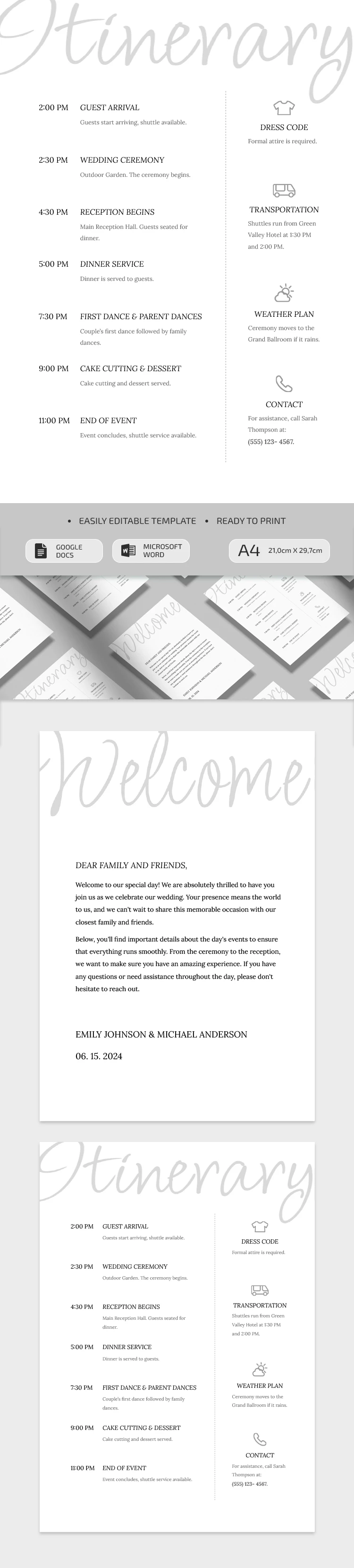 Itinerario de boda sencillo - free Google Docs Template - 10069475