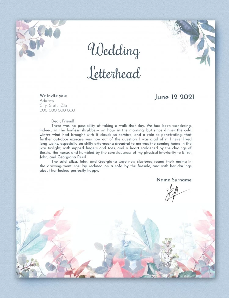 Papel con membrete de boda - free Google Docs Template - 10061711