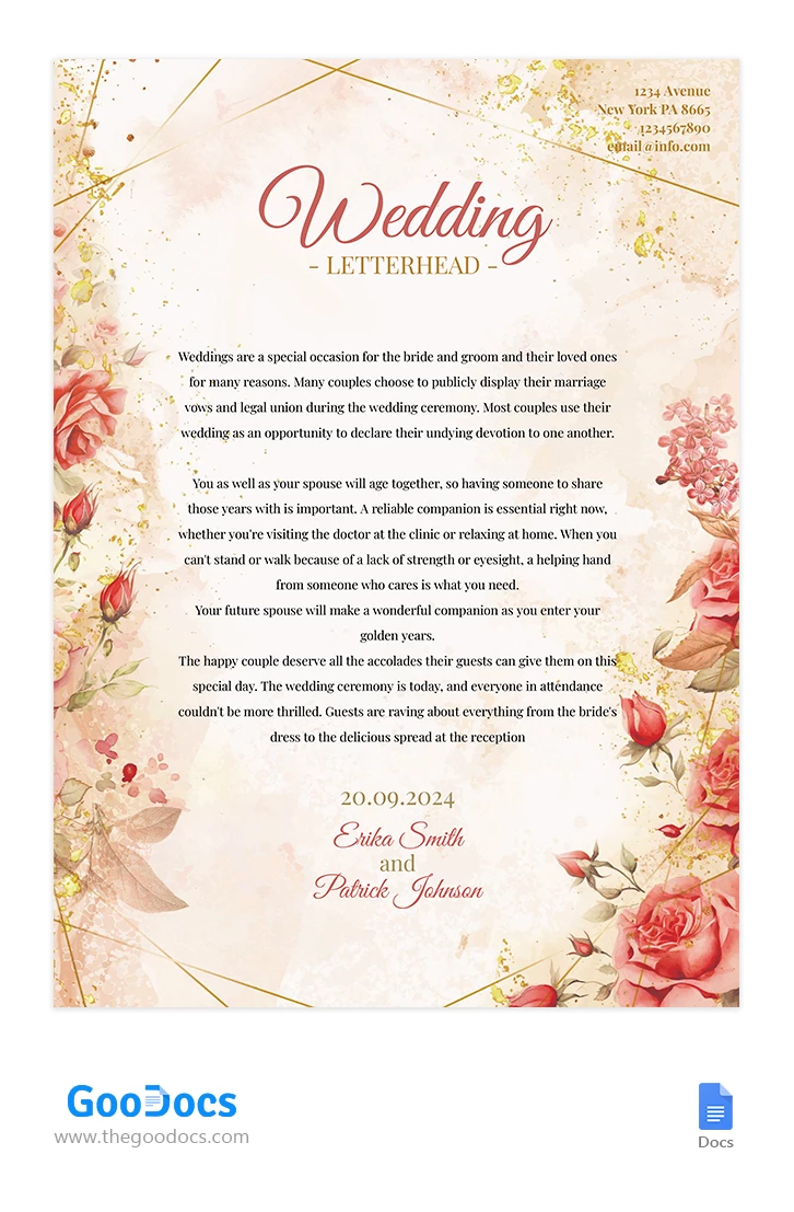 Carta intestata per matrimoni - free Google Docs Template - 10066829