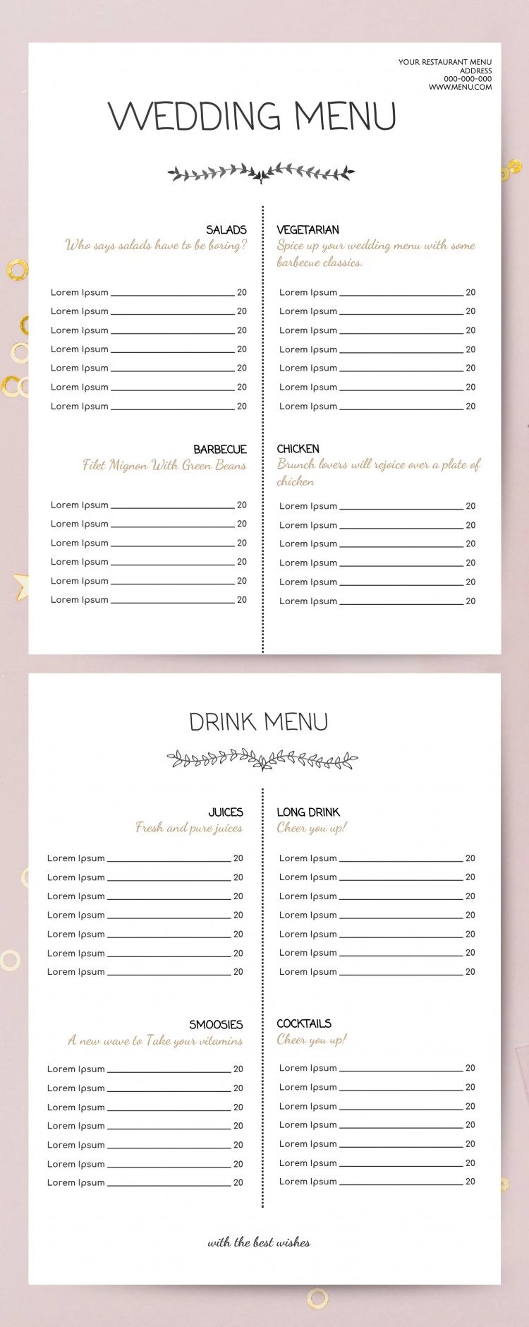 Menu de casamento - free Google Docs Template - 10061592