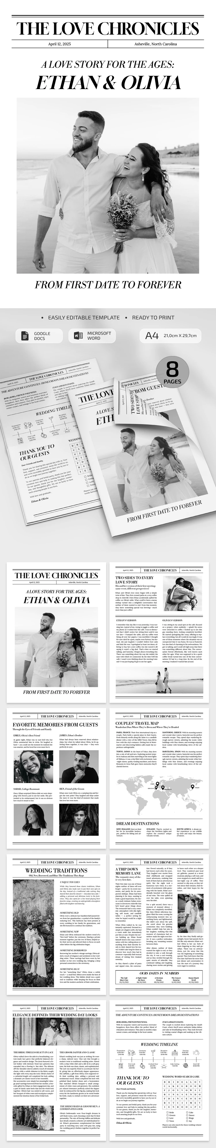 Charming Wedding Newspaper - free Google Docs Template - 10069481