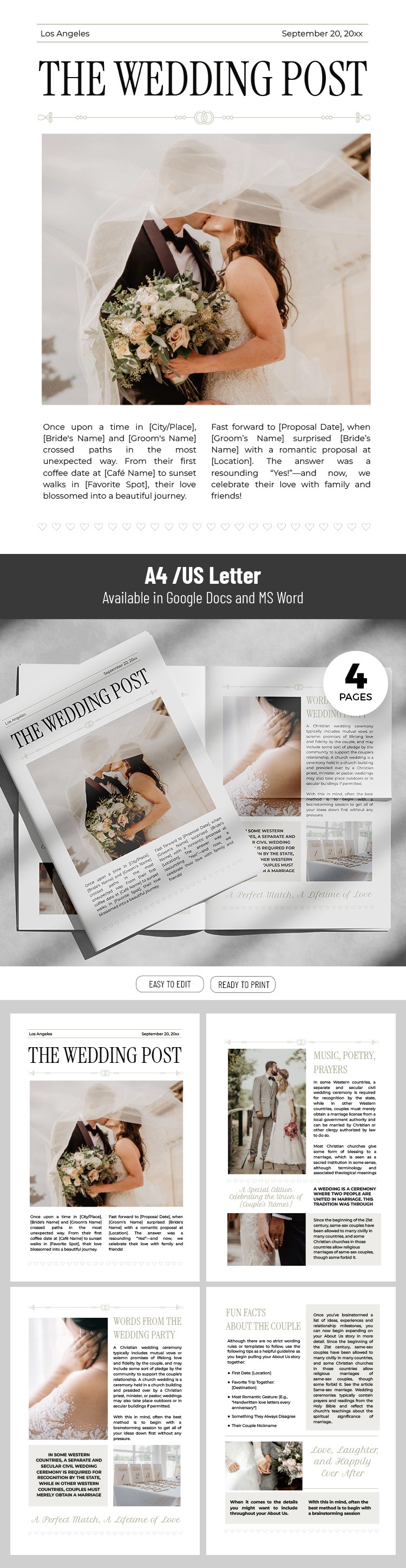 Plantillas gratuitas de periódico de bodas | thegoodocs.com, image size:750x2890