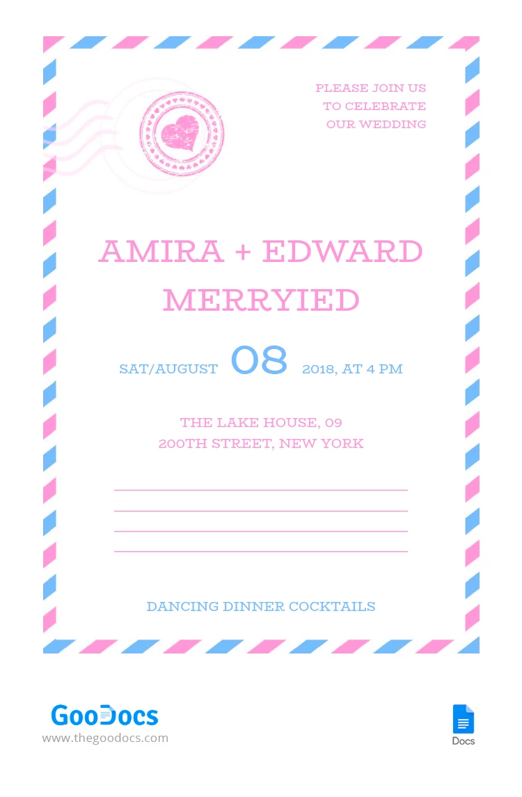 Carte postale de mariage - free Google Docs Template - 10066742