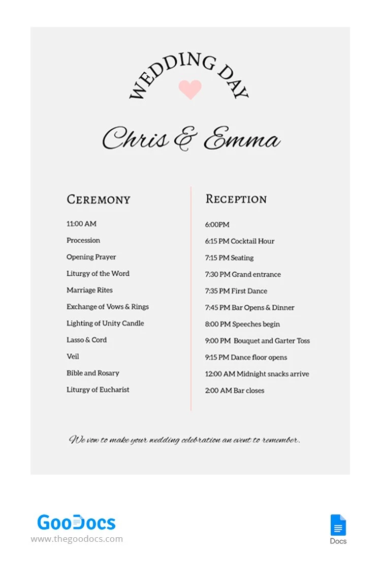 Hochzeitsprogramm - free Google Docs Template - 10062632