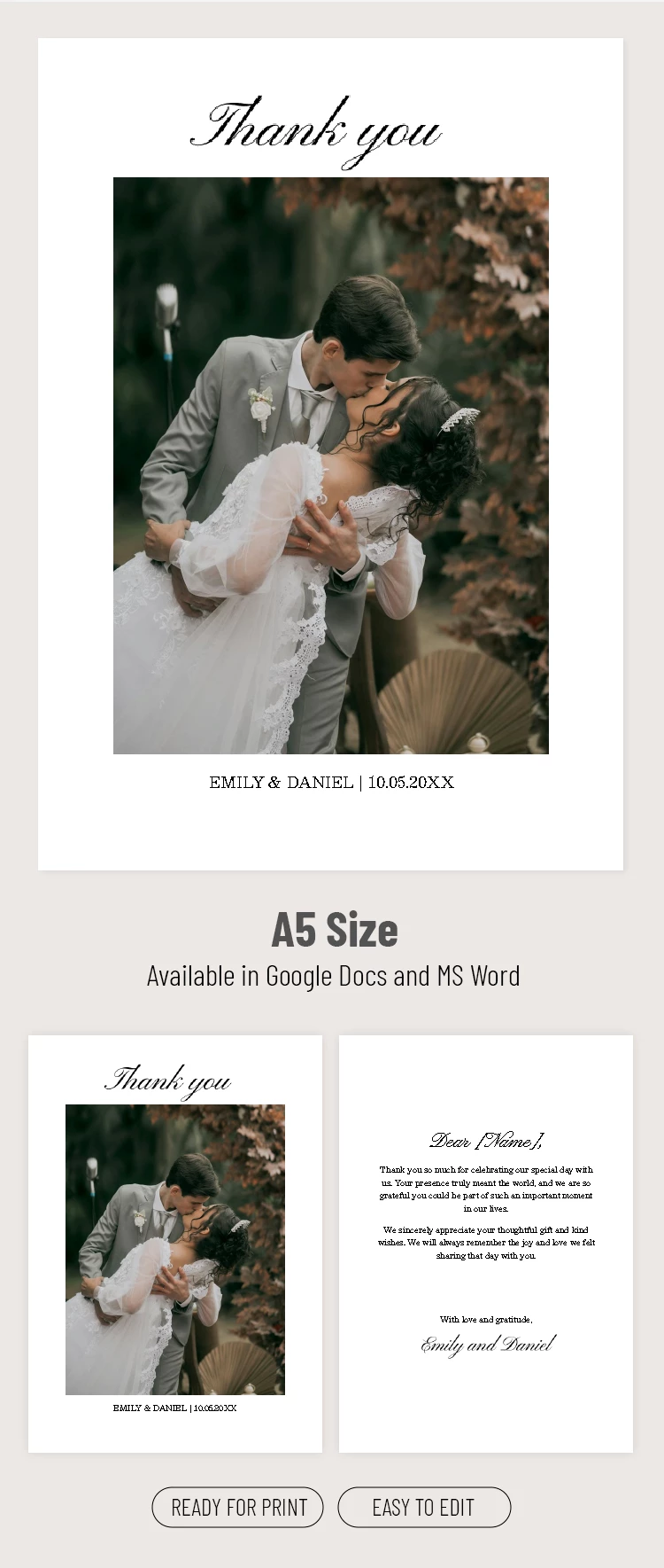 Preview of Wedding Thank You Note Template for Google Docs and Microsoft Word