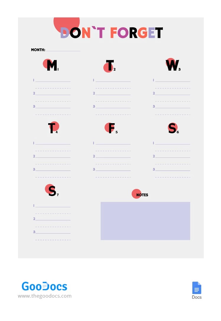 Agenda settimanale bianca - free Google Docs Template - 10062481