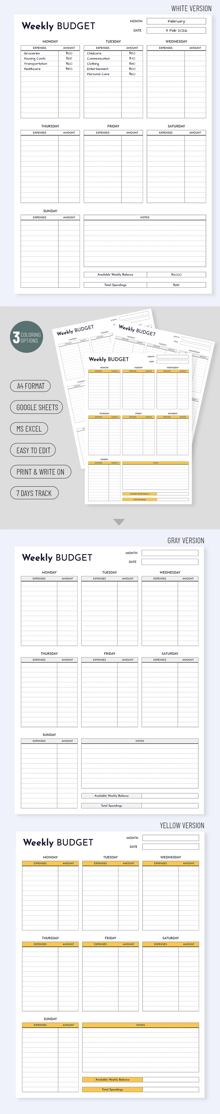 Classic Weekly Budget - free Google Docs Template - 10069553