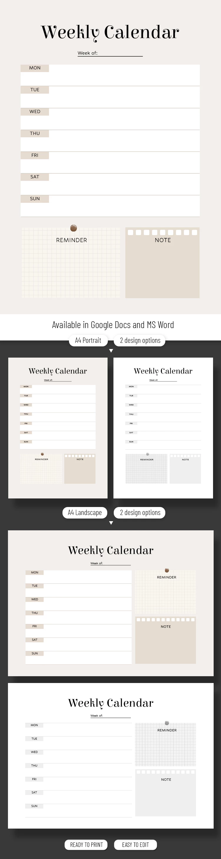 Aesthetic Weekly Calendar - free Google Docs Template - 10069791