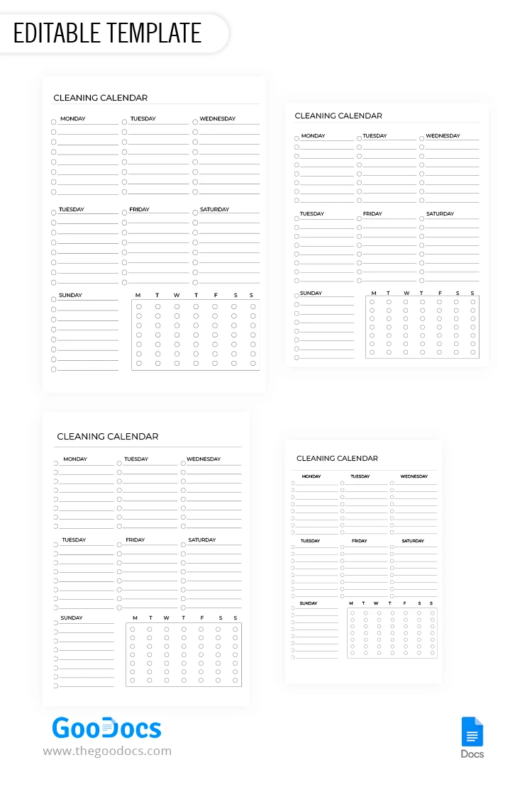 Weekly Cleaning Calendar - free Google Docs Template - 10068573