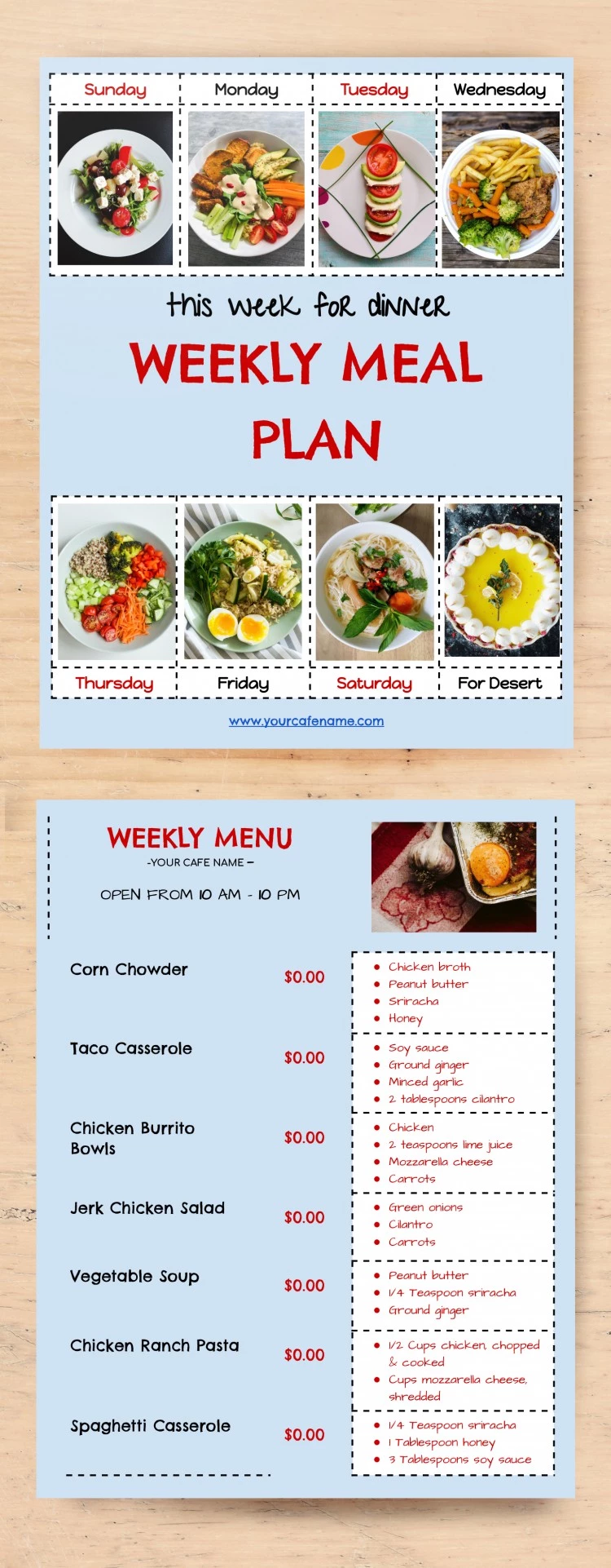 Wöchentliches Abendessen-Menü - free Google Docs Template - 10061710
