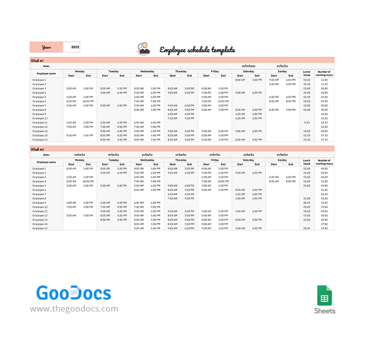 Weekly Employee Schedule for the Year - free Google Docs Template - 10063105