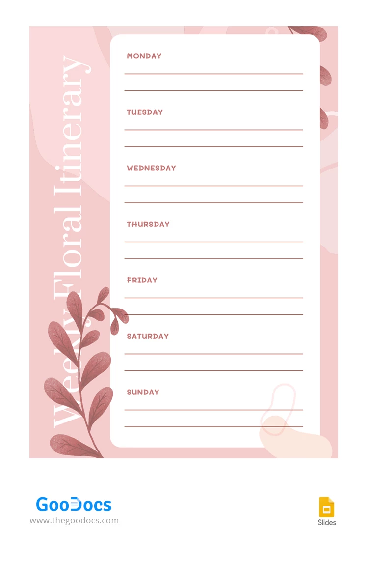 Programme floral hebdomadaire - free Google Docs Template - 10067232