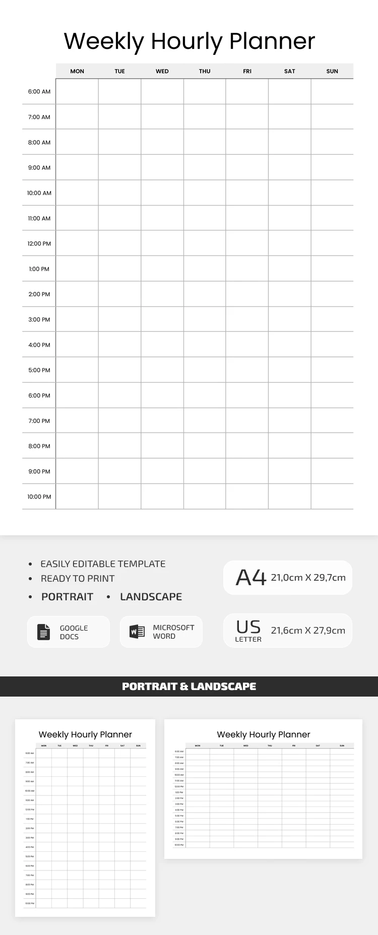 Modelo de Programação de planejamento semanal por Hora - free Google Docs Template - 10071598