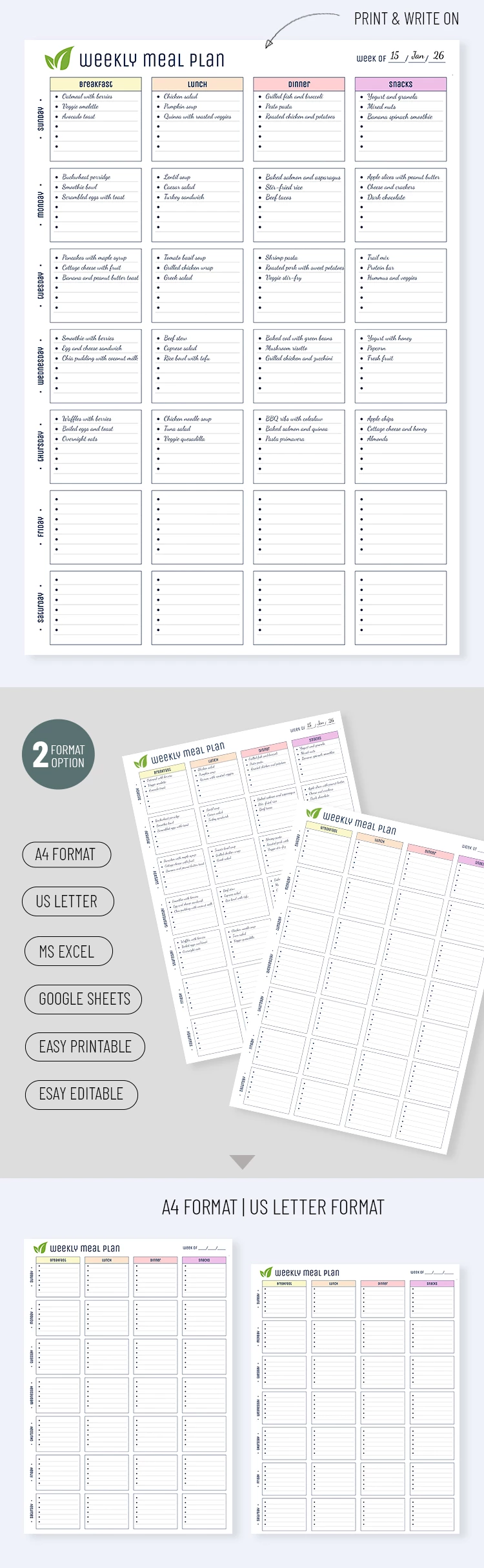 Structured Weekly Meal Planner - free Google Docs Template - 10069715