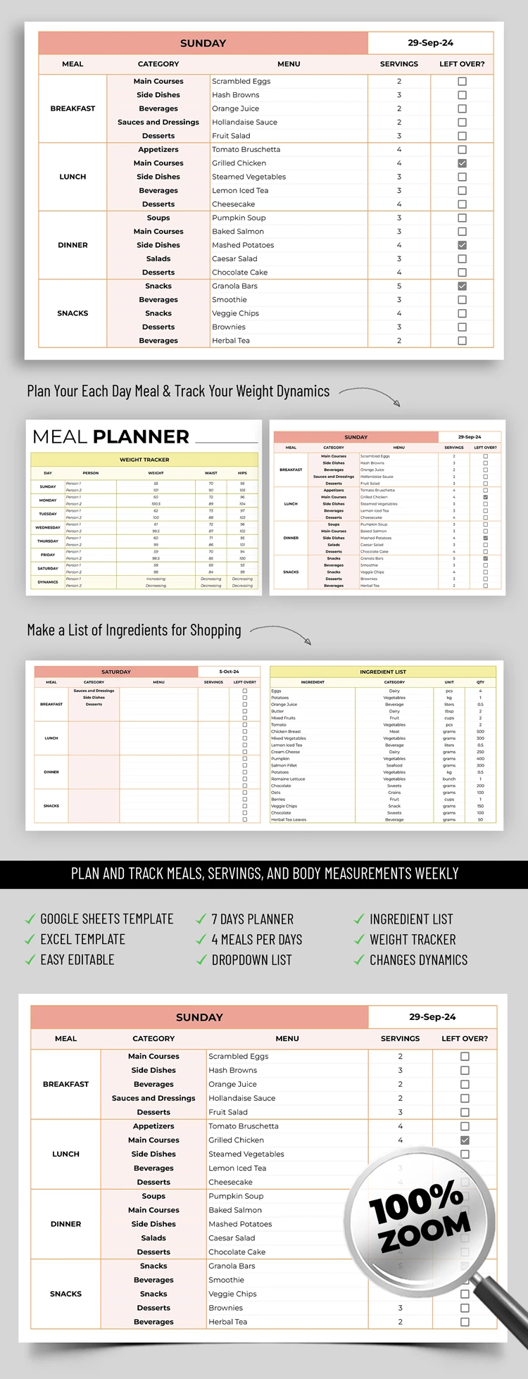 Planejador de Refeições Semanal - free Google Docs Template - 10069411