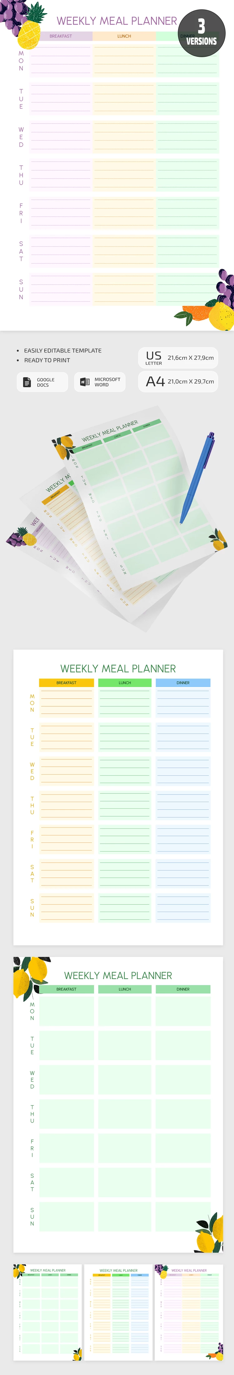 Wonderful Weekly Meal Planner - free Google Docs Template - 10062486