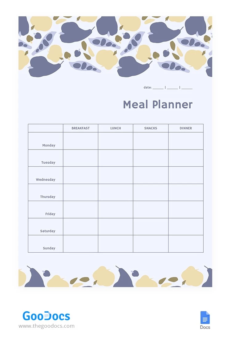 Planificador de comidas semanal fabuloso - free Google Docs Template - 10062546