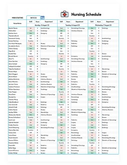 Free Weekly Nursing Schedule for 50 Employees Template In Google Sheets