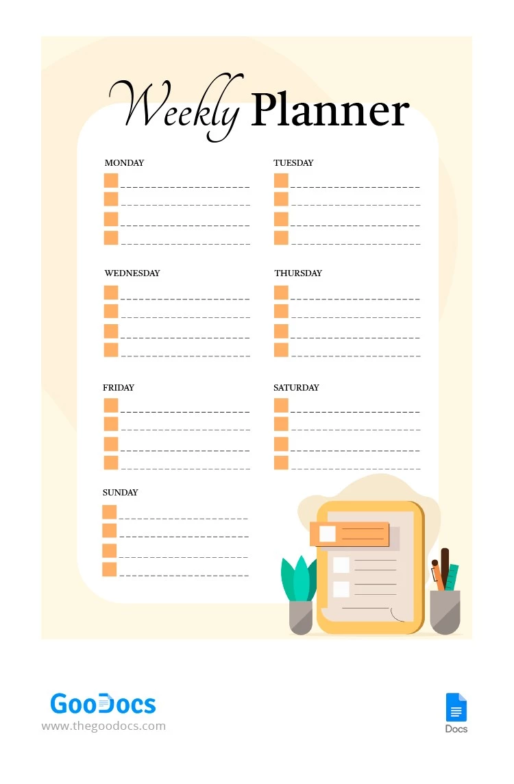 Weekly Planner - free Google Docs Template - 10062505