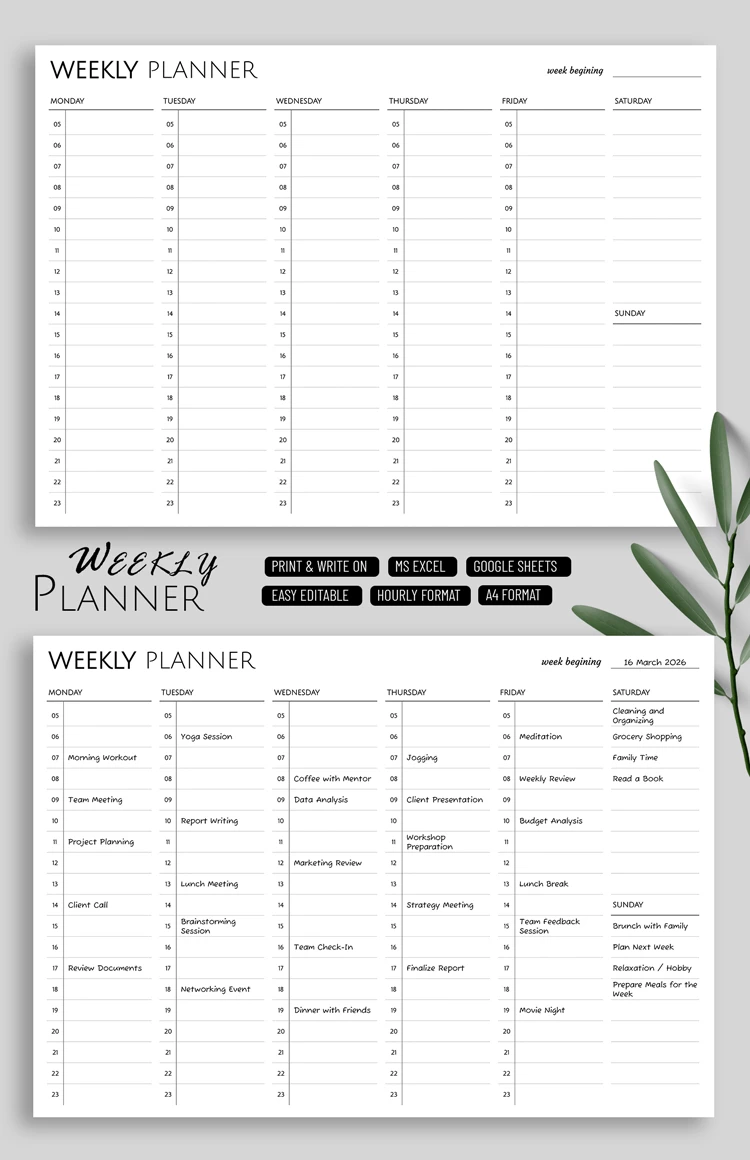 Classic Weekly Planner - free Google Docs Template - 10069570