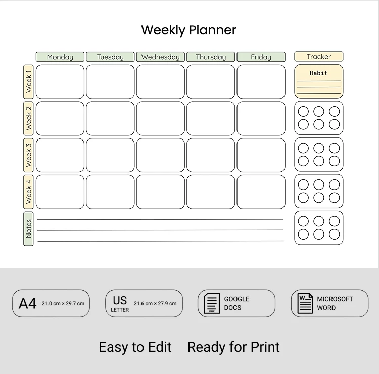 Weekly Planner Template for Teachers - free Google Docs Template - 10071658
