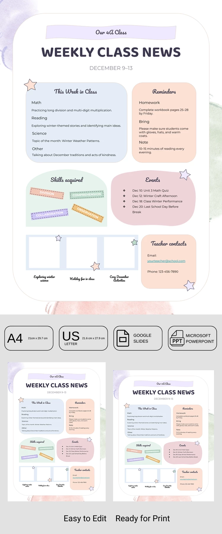 Modelo de Boletim Semanal para Sala de Aula Imprimível - free Google Docs Template - 10072376