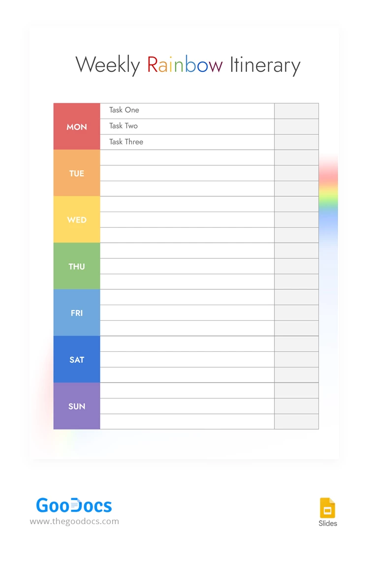 Weekly Rainbow Itinerary - free Google Docs Template - 10066655