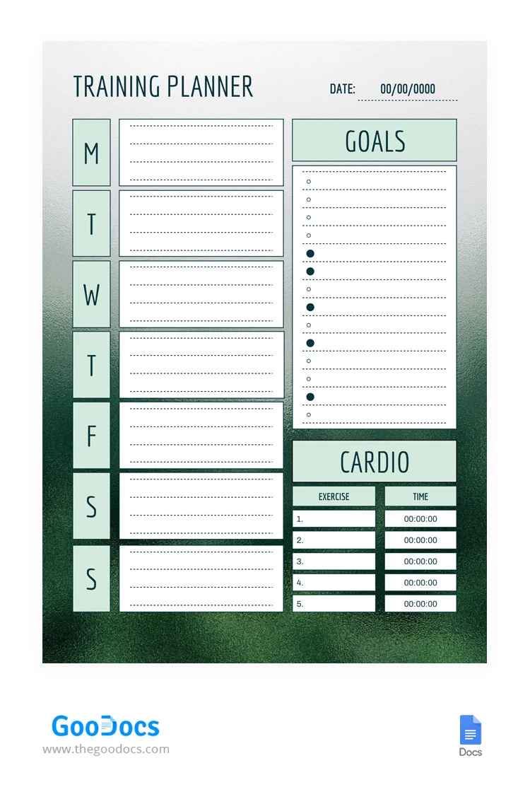 Weekly Training Planner - free Google Docs Template - 10065455
