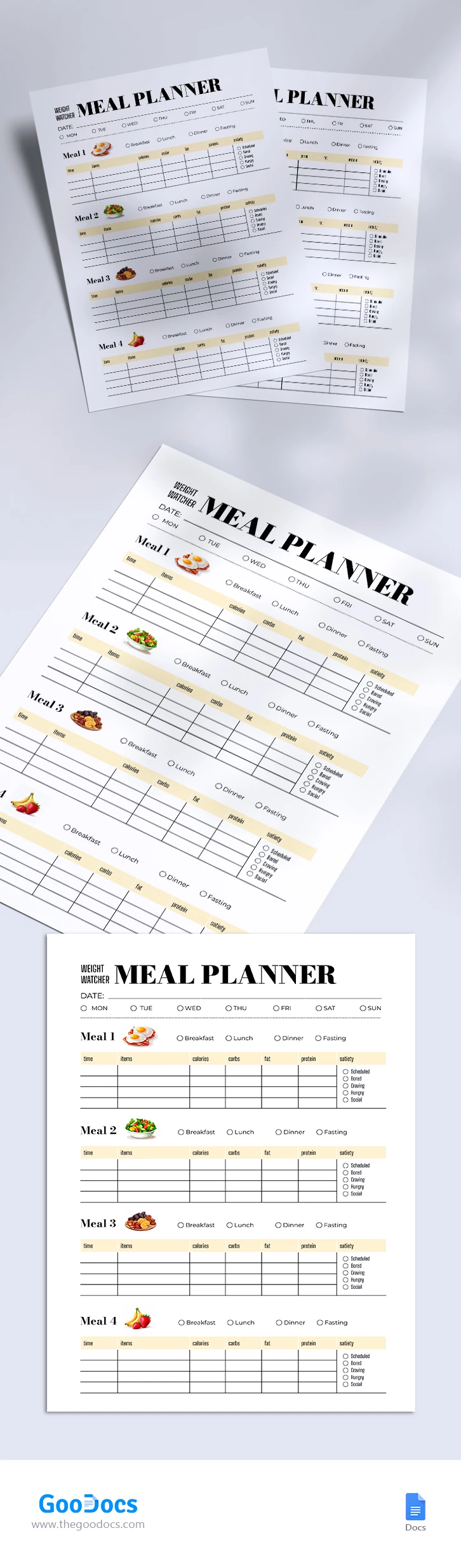 Planificador diario de comidas de Weight Watchers - free Google Docs Template - 10068220