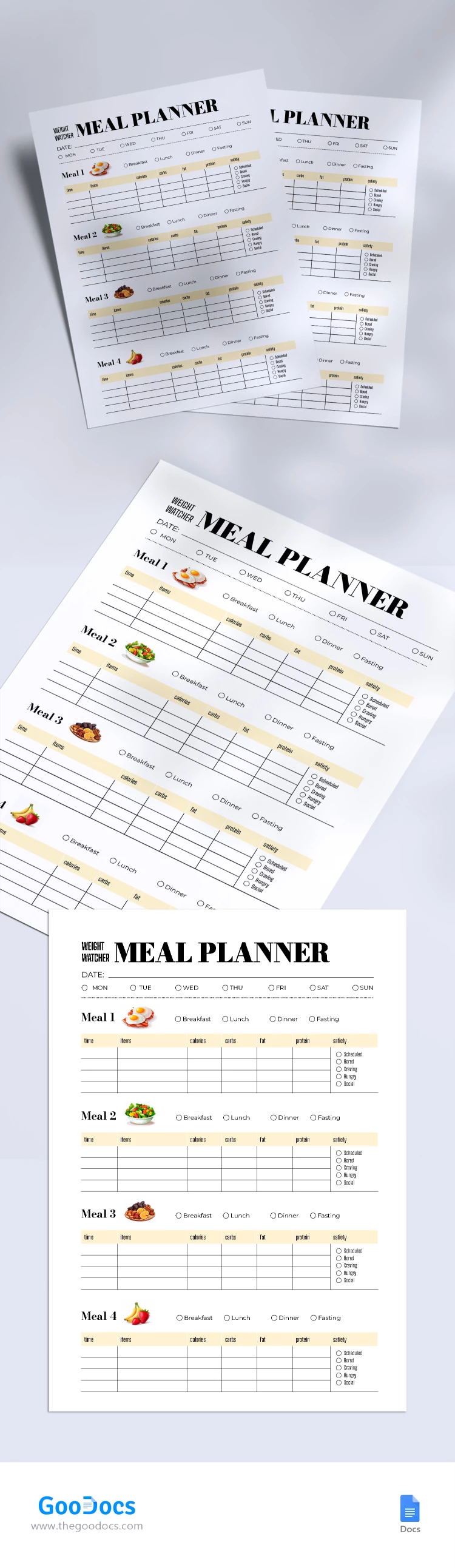 Planificador diario de comidas de Weight Watchers - free Google Docs Template - 10068220