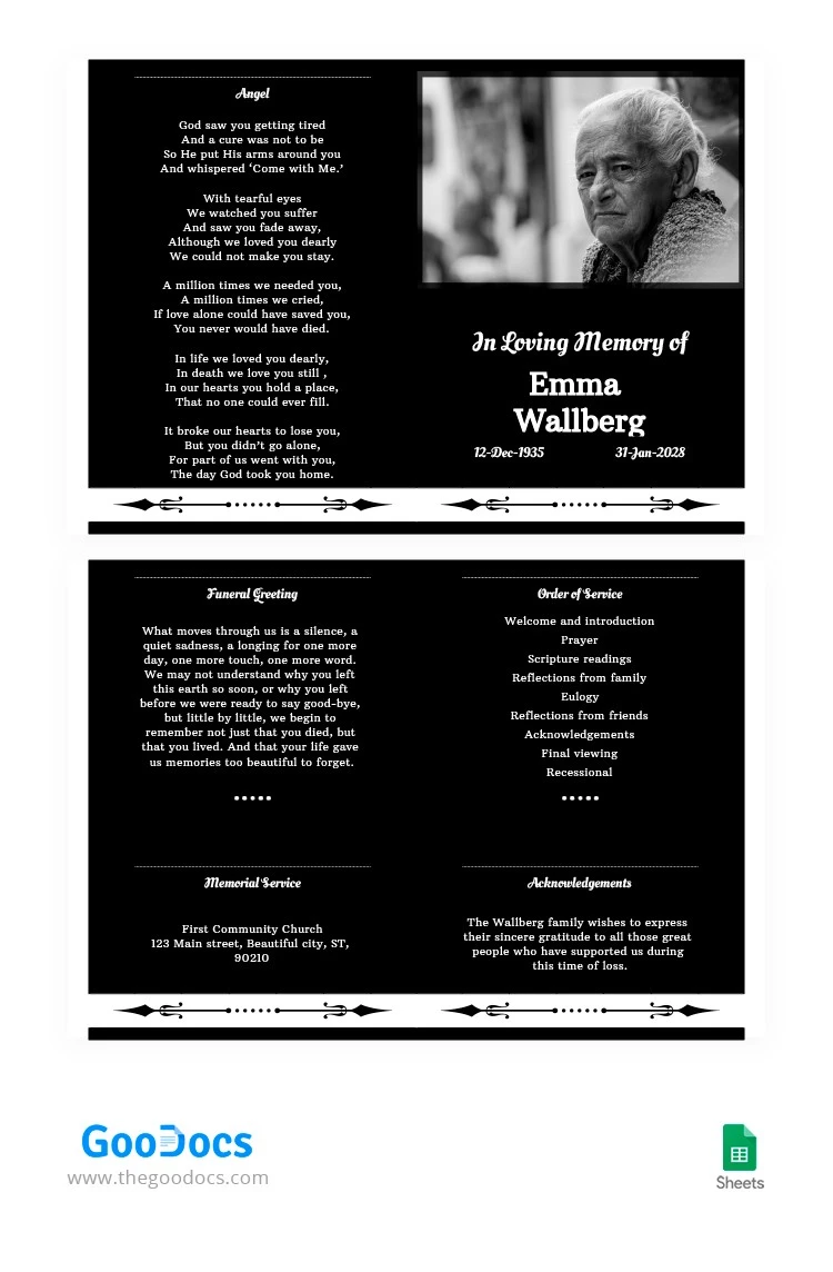 White and Black Funeral Program - free Google Docs Template - 10063695