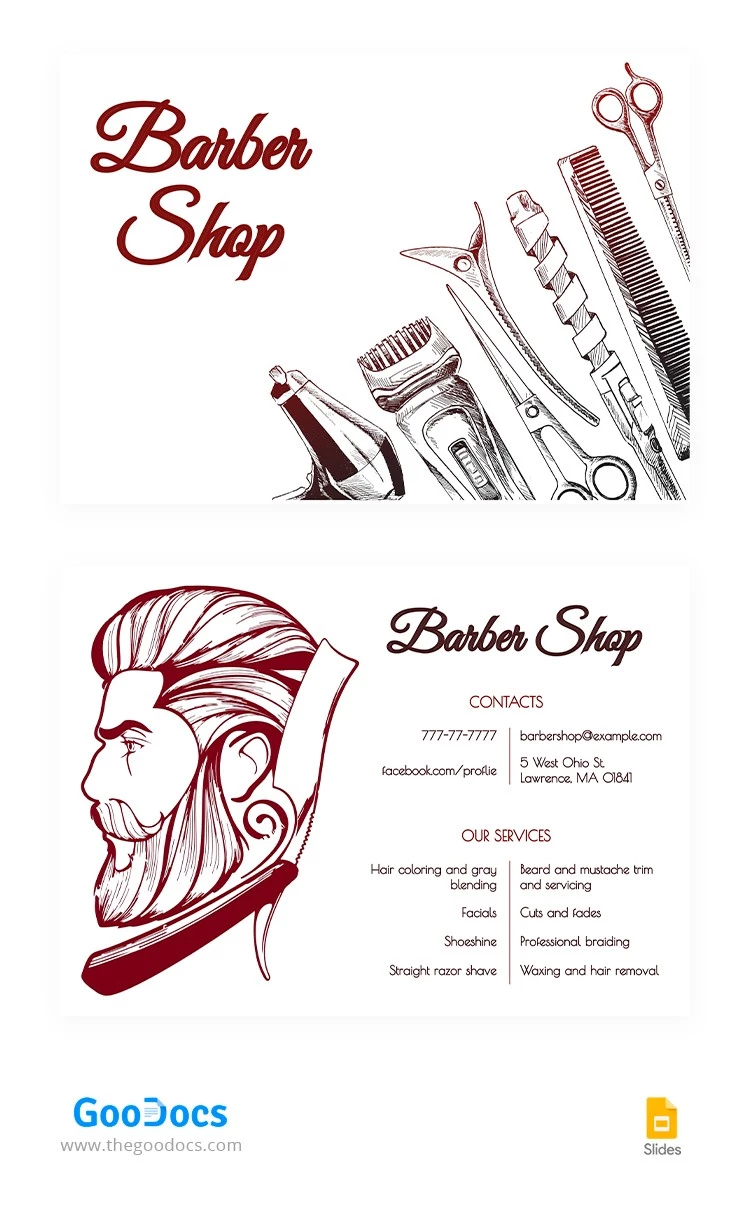 Carte de visite blanche du barbier - free Google Docs Template - 10065711