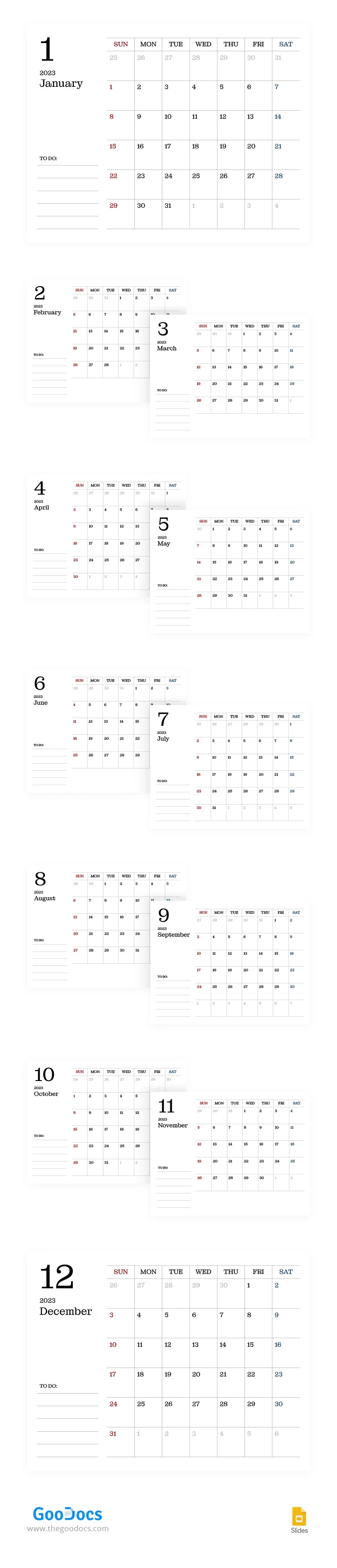 Calendario Clásico Blanco - free Google Docs Template - 10065129