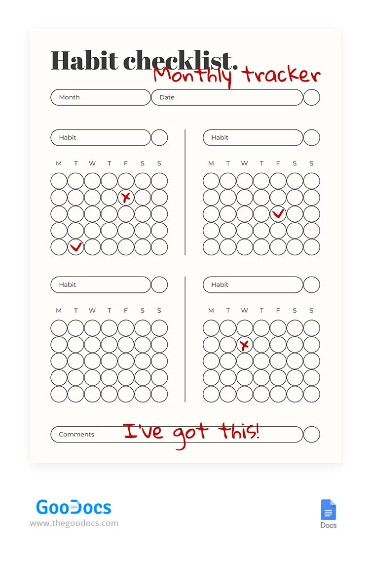 White Cute Habit Checklist Month - free Google Docs Template - 10066124