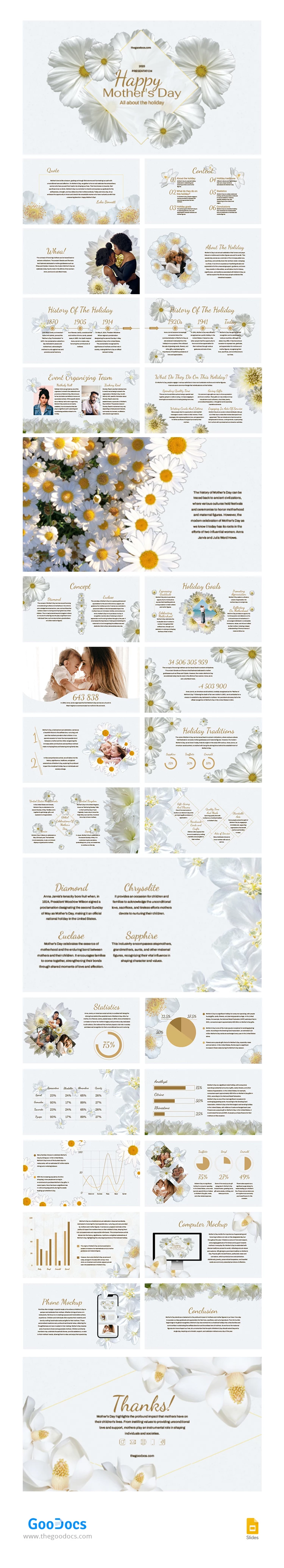 Dia das Mães Branco Floral - free Google Docs Template - 10067017
