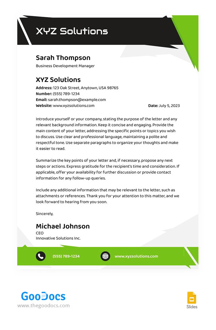 Carta intestata professionale bianca e verde - free Google Docs Template - 10066365