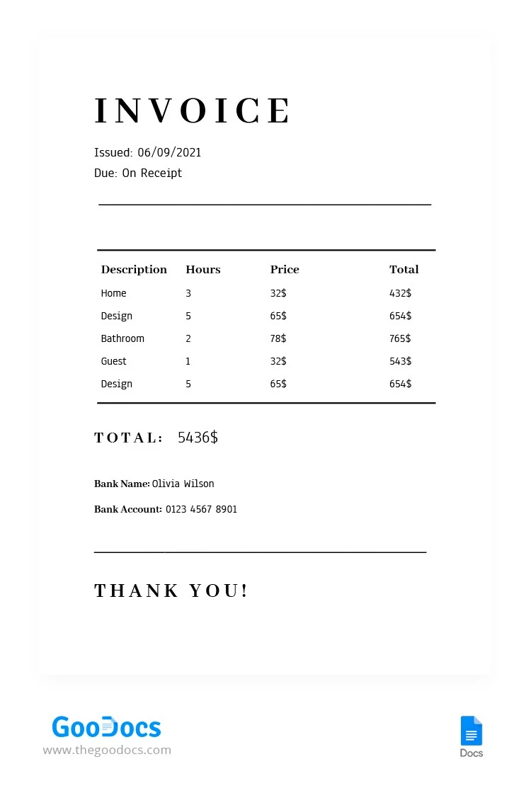 White Invoice - free Google Docs Template - 10065869