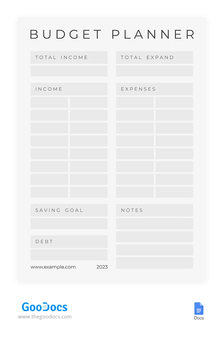 Planificateur de budget simple blanc - free Google Docs Template - 10065649