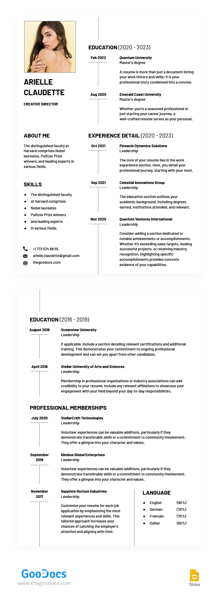 White Simple Unique Resume - free Google Docs Template - 10067986
