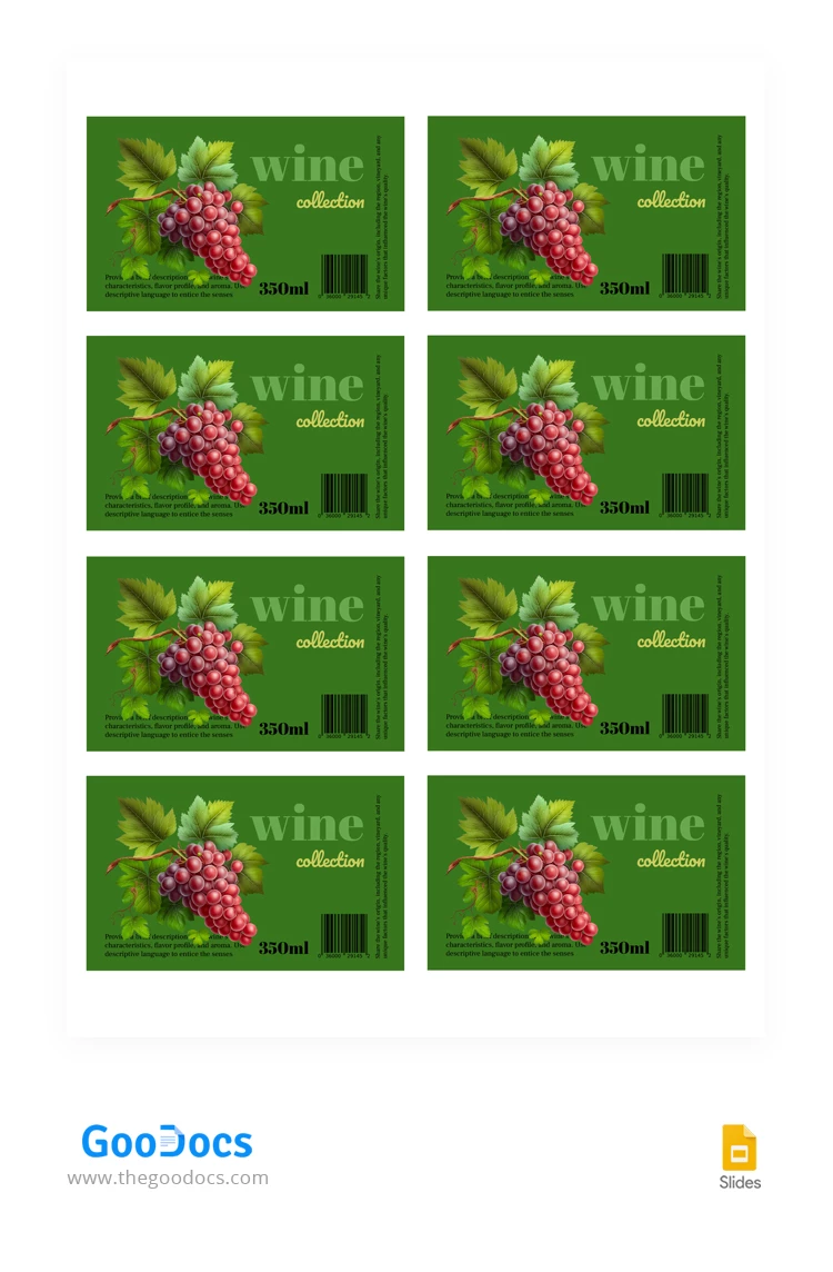 Étiquettes de vin vert - free Google Docs Template - 10066578