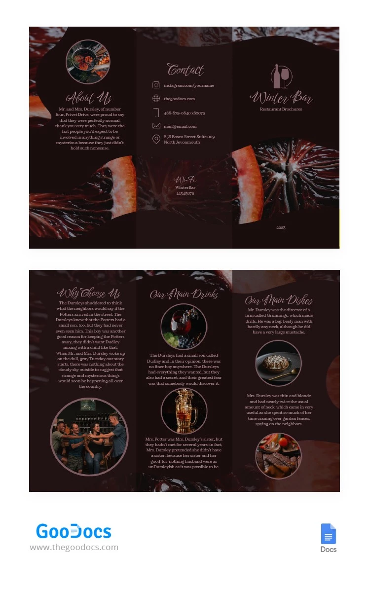 Brochuras de Inverno do Restaurante Bar. - free Google Docs Template - 10064957