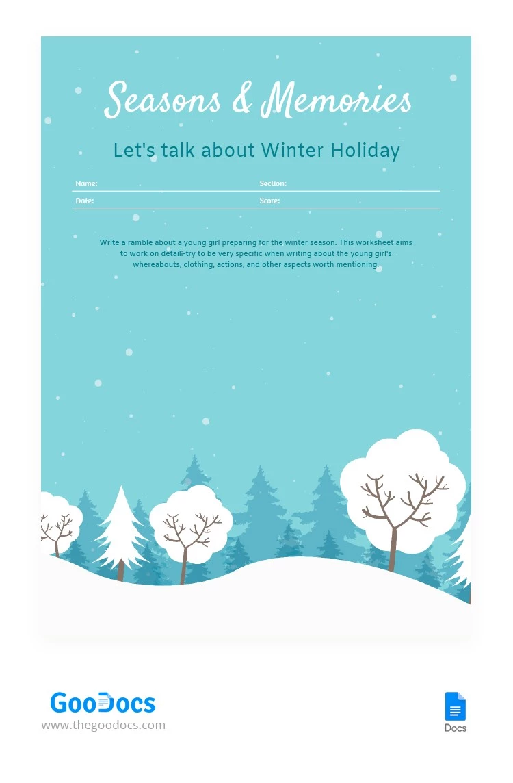Hoja de trabajo de vacaciones de invierno - free Google Docs Template - 10062452