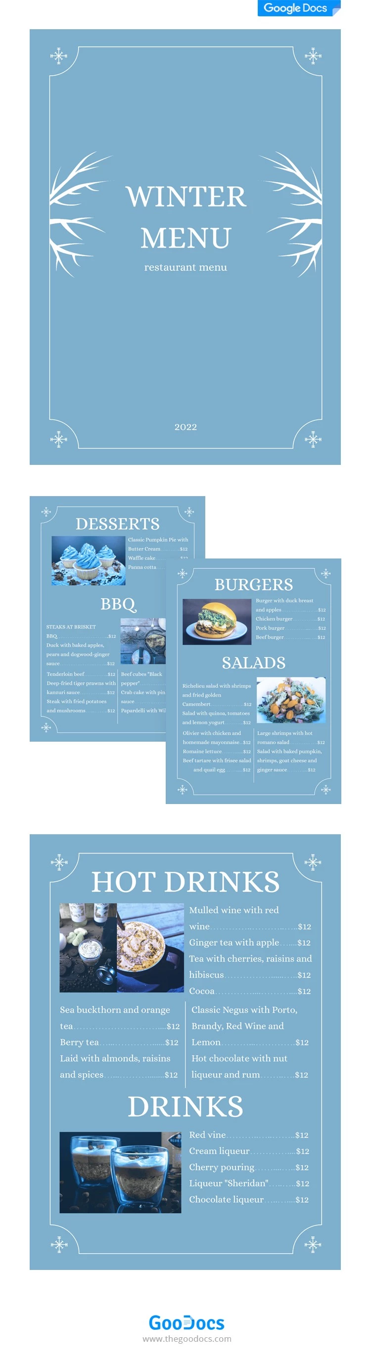 Menu d'hiver de restaurant - free Google Docs Template - 10062074