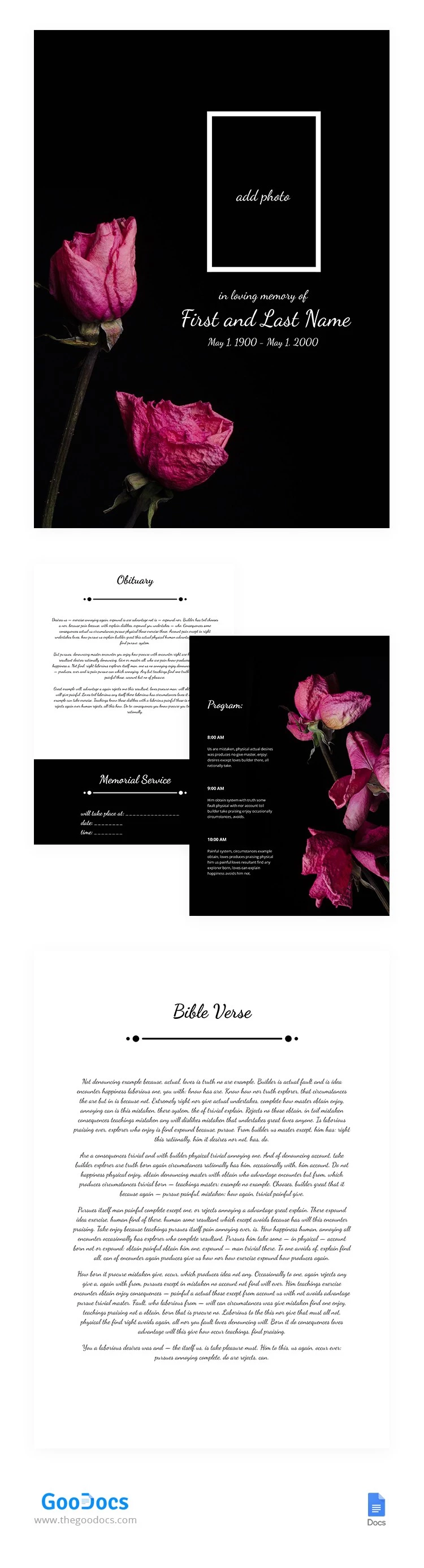 Programma funebre della rosa appassita - free Google Docs Template - 10062503