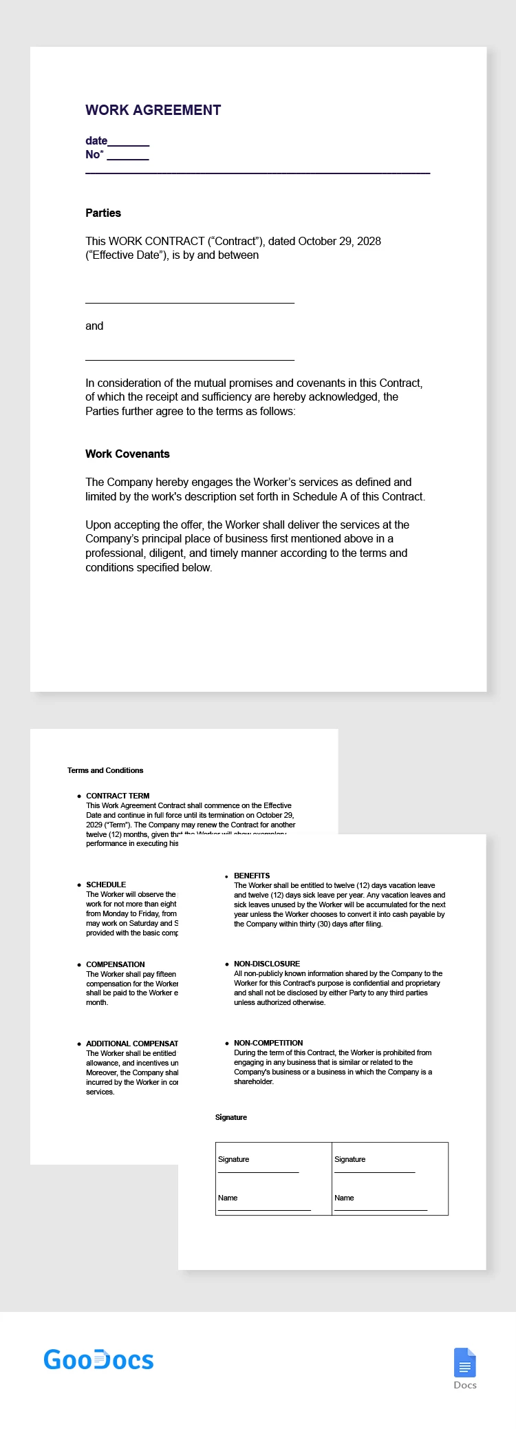 Work Agreement - free Google Docs Template - 10065350