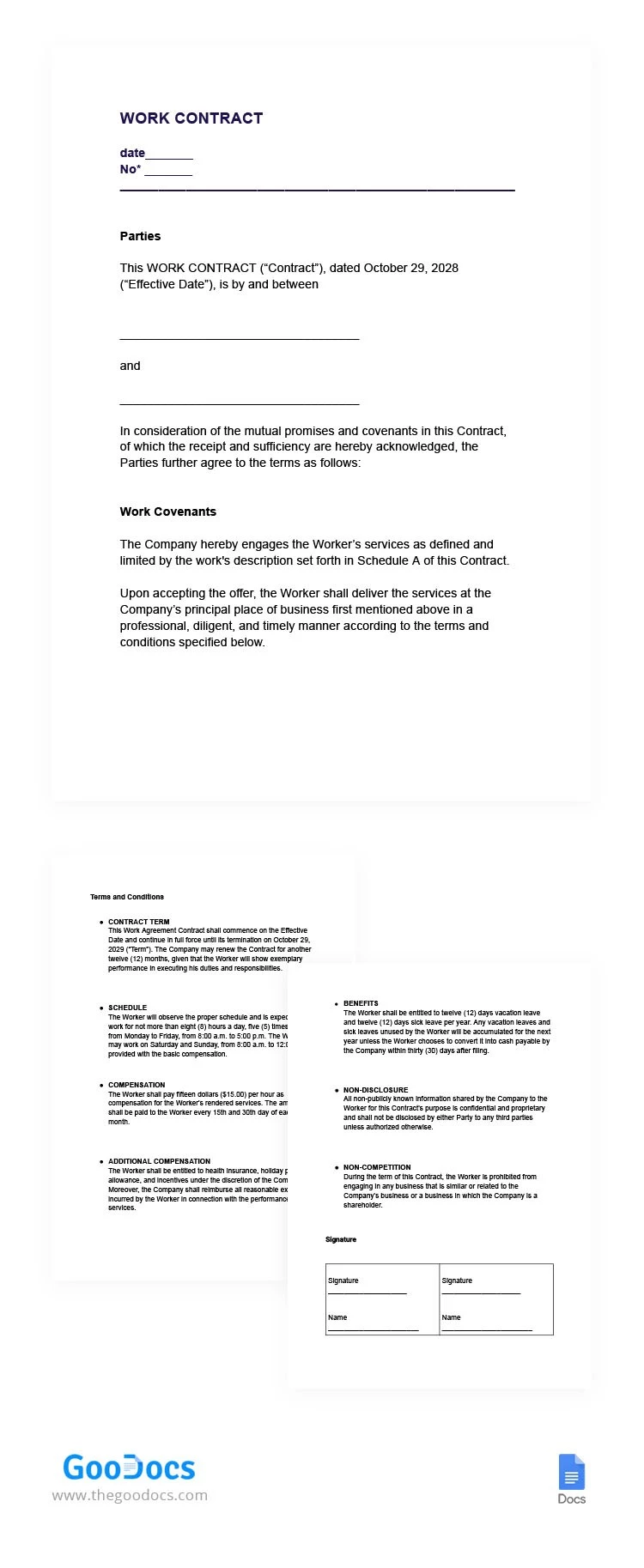 Work Contract - free Google Docs Template - 10065730