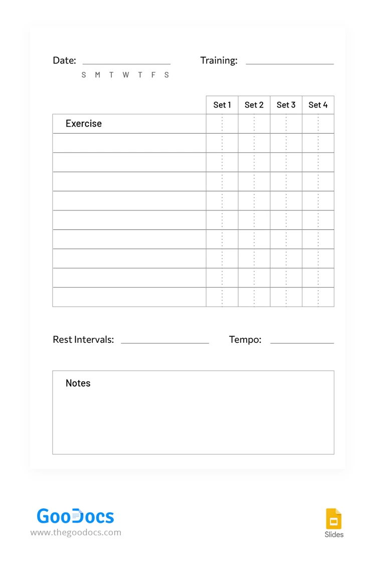 Registri di allenamento minimale - free Google Docs Template - 10067139